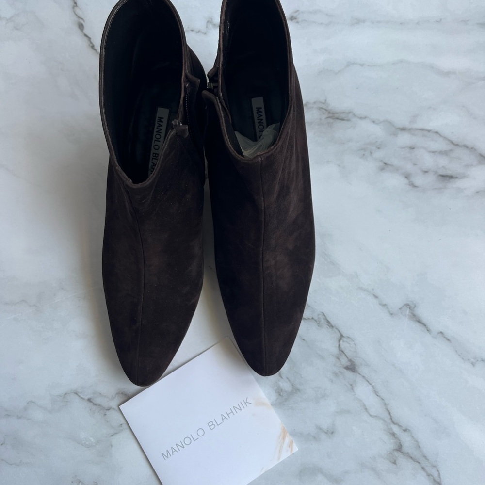 Brown Suede Manolo Blahnik Booties 36.5